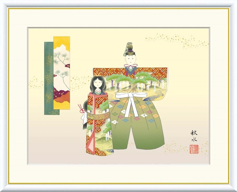 高精細デジタル額装版画 現代日本画 節句画 桃の節句 「 立雛 」 サイズ F8号拍卖