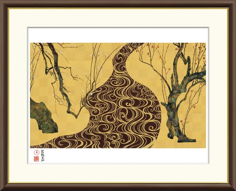高精細デジタル額装版画 日本の名画 尾形光琳 (おがた こうりん) 「 紅白梅図 」 サイズ F8号拍卖