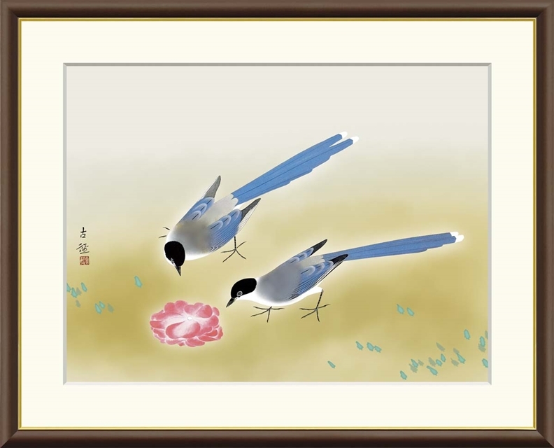 高精細デジタル額装版画 日本の名画 小林古径 (こばやしこけい) 「 尾長鳥 」 サイズ F6号拍卖