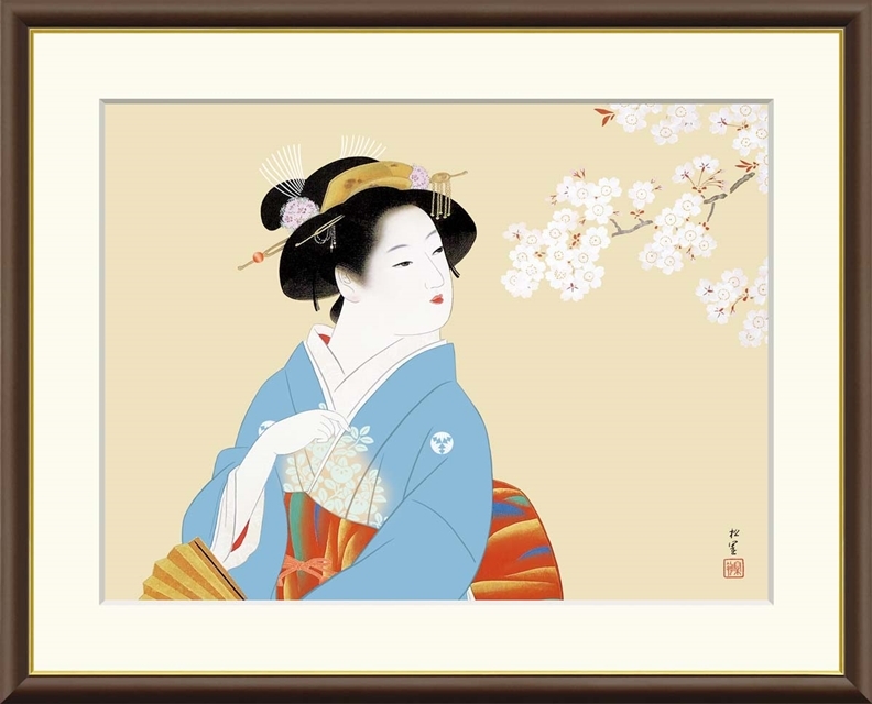 高精細デジタル額装版画 日本の名画 上村松園 (うえむら しょうえん) 「 花下美人 」 サイズ F4号拍卖