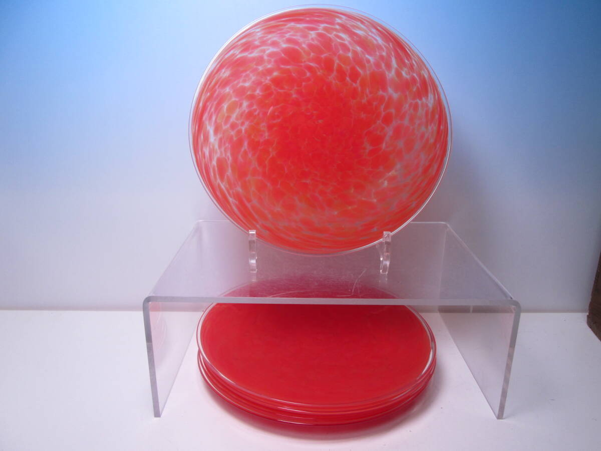 ☆お料理屋さんの器 綺麗な赤い吹き硝子平皿 20cm 五客 フレンチ/懐石/割烹/洋風料理拍卖