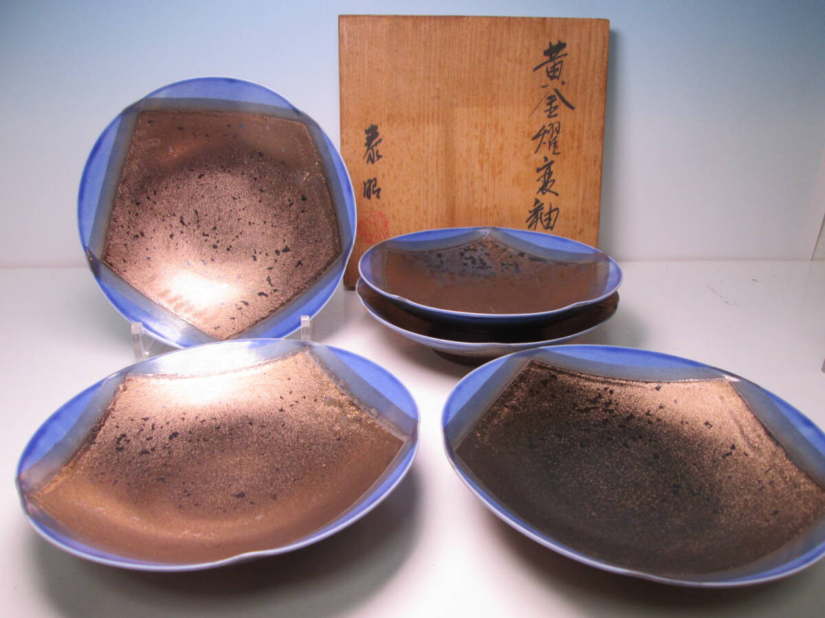 ☆お料理屋さんの器 森野泰明 黄金窯変釉 鉢 五客 向付/懐石/割烹/洋風料理拍卖