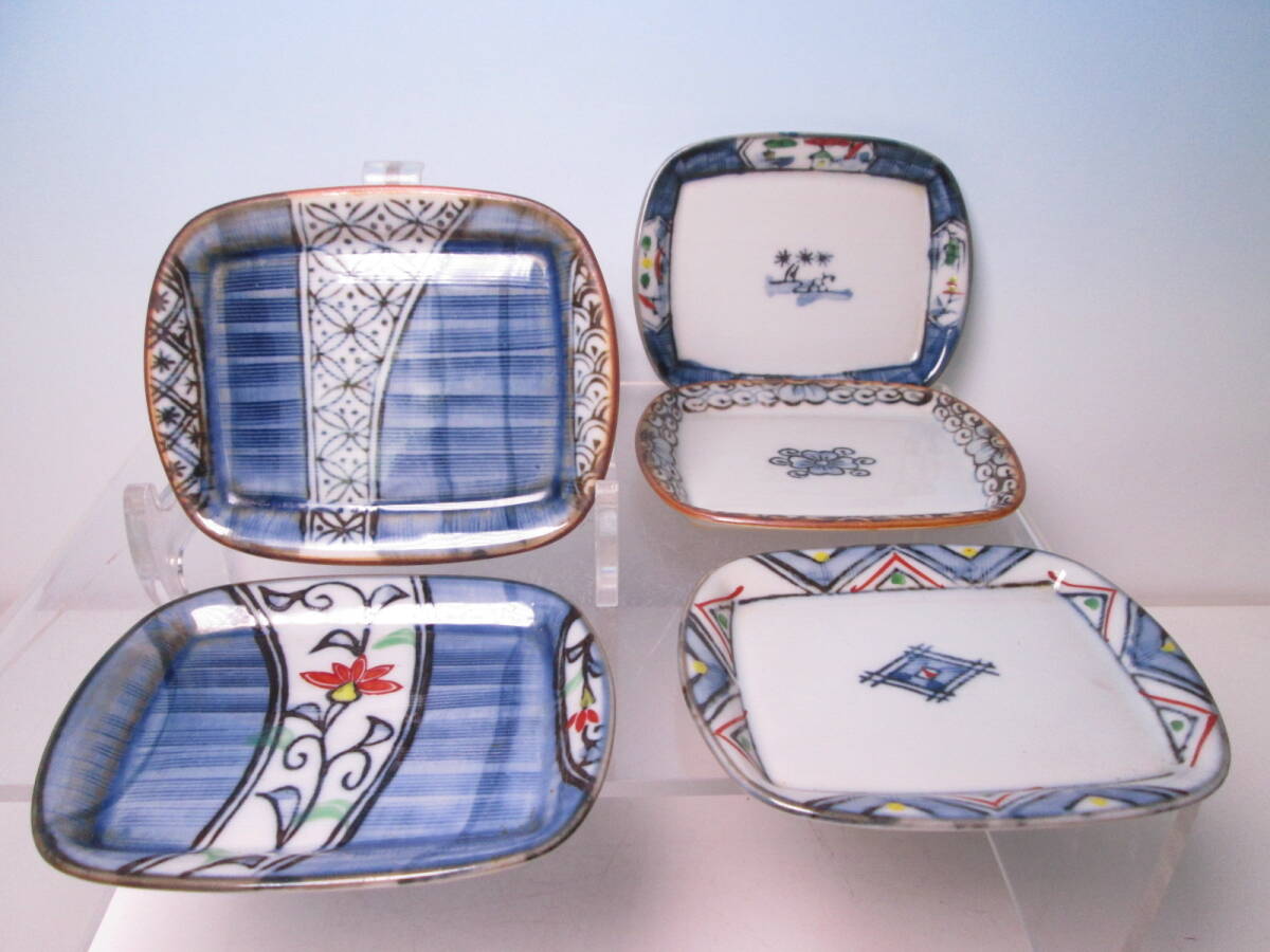 ☆お料理屋さんの器 陶紫 色絵 絵変わり小皿 五客 箱無 向付/懐石/割烹/日本料理拍卖