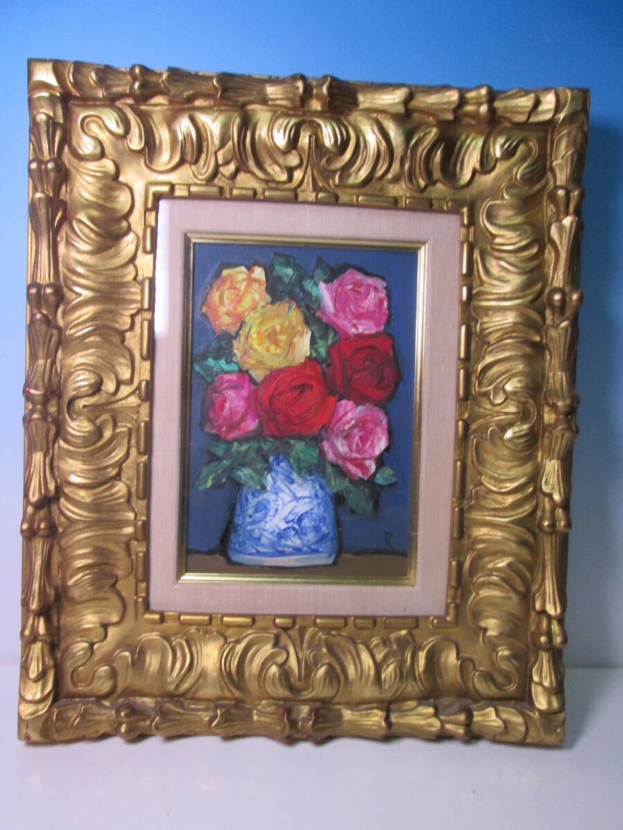 ☆ 洋画家 中川力 『 バラ 』 油彩 SM 額装 真作保証 薔薇の花拍卖