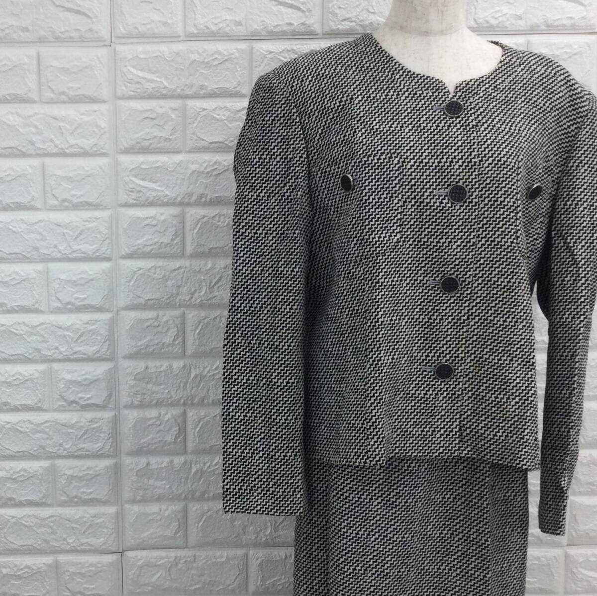 【A1316】 LAPINE ROUGE ラピーヌルージュ 13号 Lサイズ セットアップ レディース ジャケットスカート ツイード風拍卖