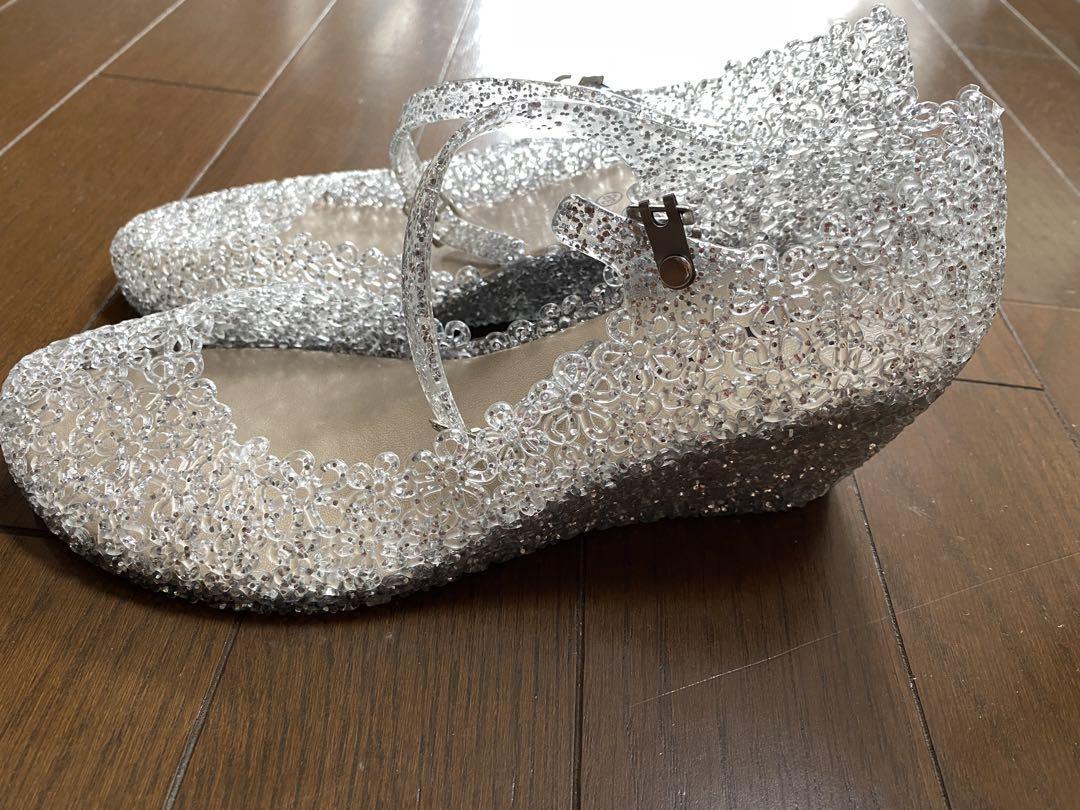 X0290 ラメ入りラバーサンダル キラキラサンダル 柔らかい 銀色 ゴム製拍卖