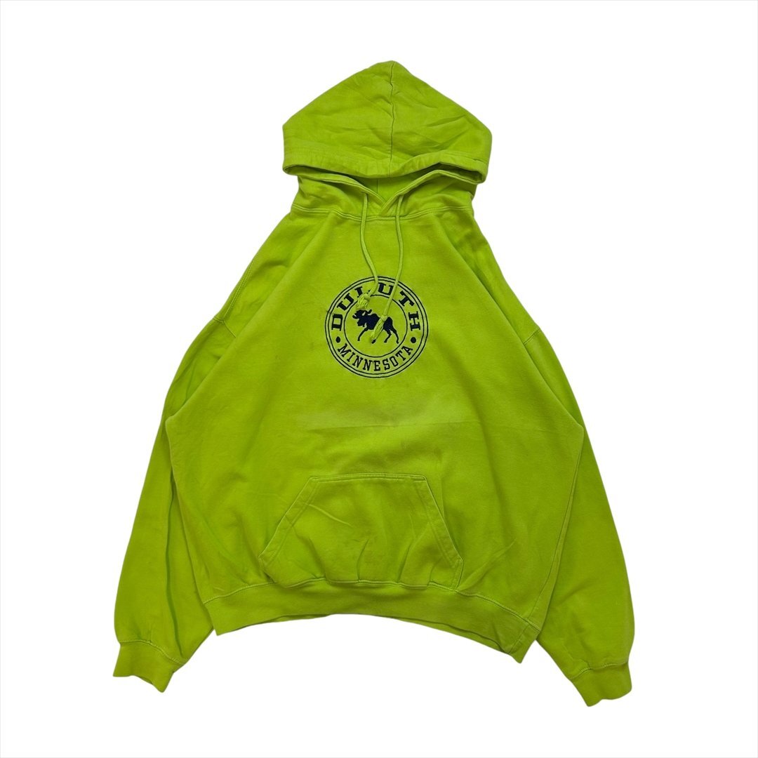 Duluth minesota パーカー イエローグリーン 古着 メンズ FREE ヘラジカ アウトドア拍卖