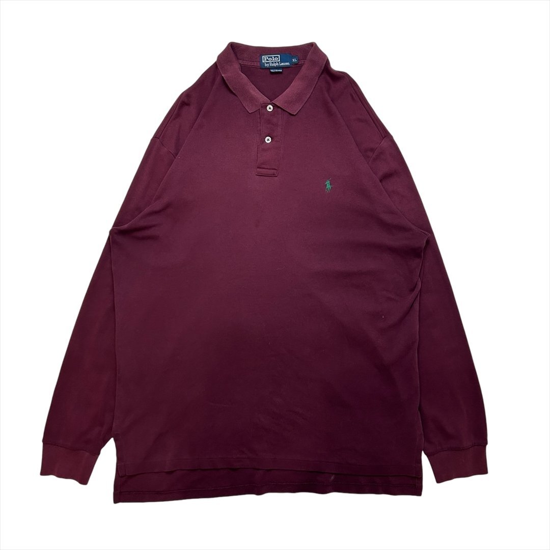 ポロ ラルフローレン ポロシャツ ワインレッド POLO Ralph Lauren 古着 メンズ XL 長ポロ 刺繍ロゴ 紳士 ゴルフ拍卖
