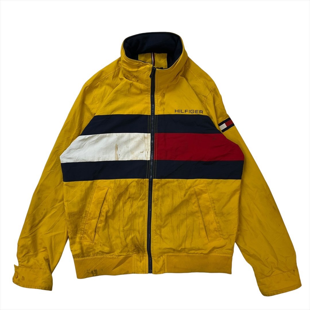 【訳アリ】 トミーヒルフィガー ジャケット イエロー TOMMY HILFIGER 古着 メンズ M ストリート フード付き ライフスタイル拍卖