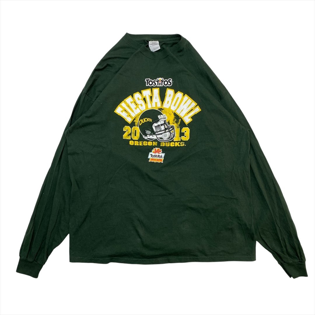 GILDAN Tシャツ 長袖 グリーン 古着 メンズ XXL ロンT アメフト ストリート ビッグシルエット クリーニング済み拍卖