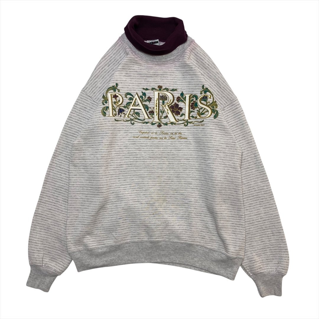 Gopher スウェット ボーダー 古着 レディース L USA製 ハイネック 花柄 クリーニング済み拍卖