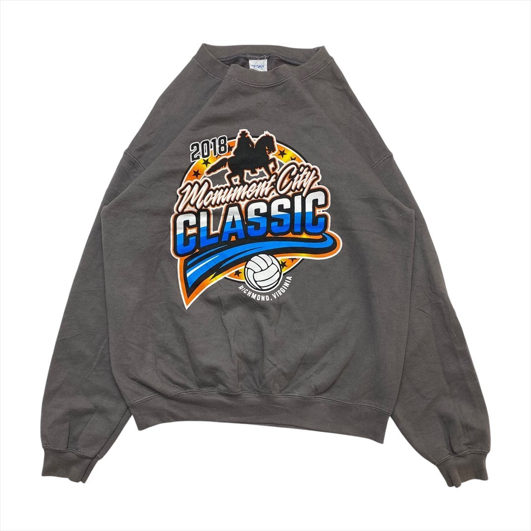 GILDAN スウェット グレー 古着 メンズ M バレーボール カジュアル ストリート クリーニング済み拍卖