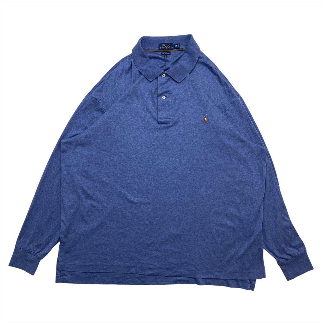 ポロ ラルフローレン ポロシャツ ブルー POLO Ralph Lauren 古着 メンズ XXL 長ポロ オーバーサイズ ワンポイント クリーニング済み拍卖