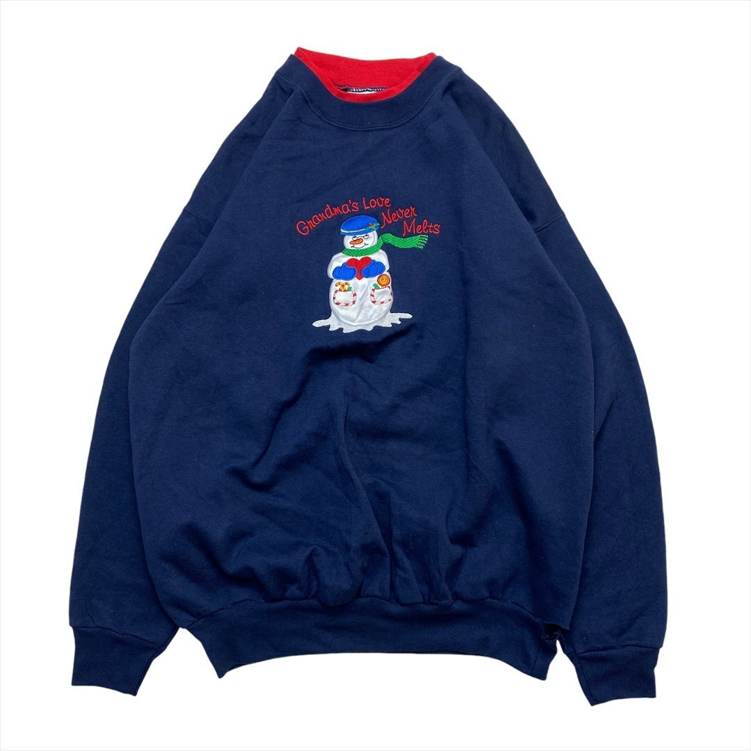 雪だるま スウェット ネイビー 古着 メンズ M グランマ 刺繍 クリーニング済み拍卖
