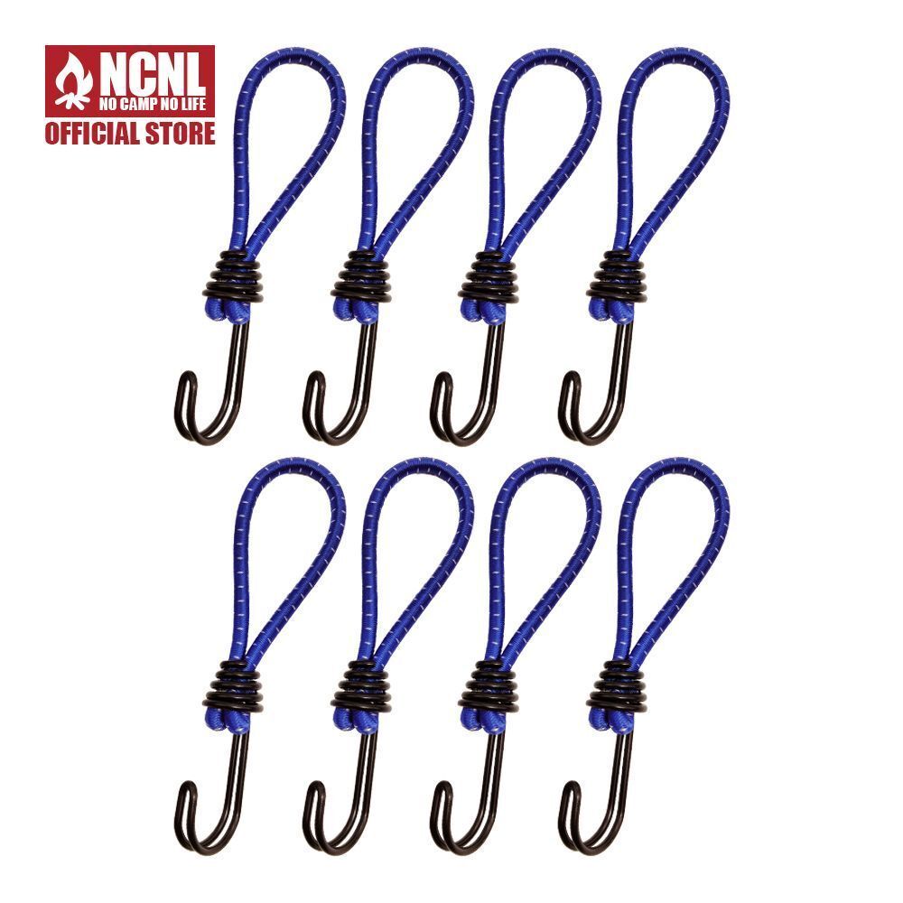 NCNL ストレッチコード ブルー 8本 ツインフック ロープフック テントフック ゴムフック 張綱 ロープ張り キャンプ用品拍卖