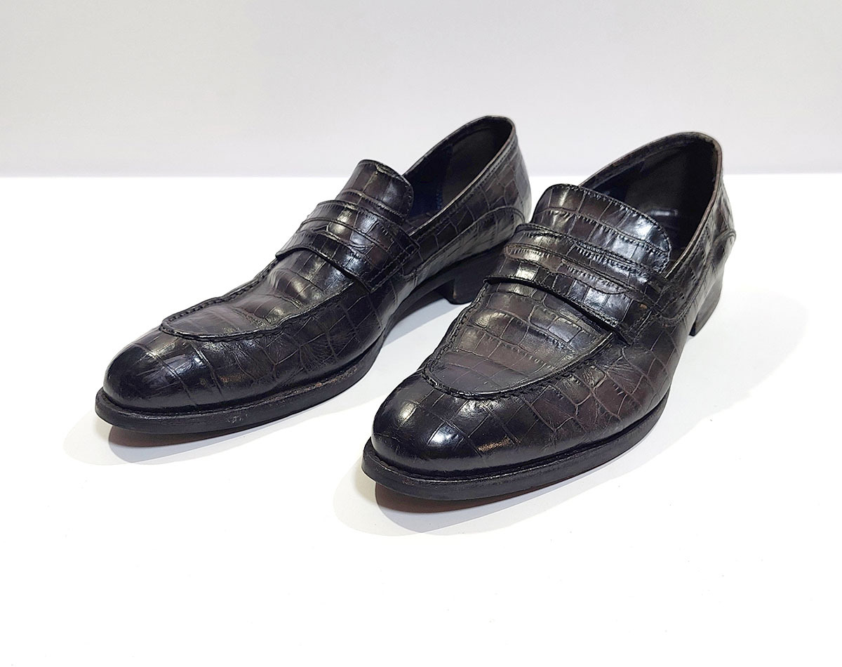 MODELLO モデロ DM5052 メンズ シューズ 靴 牛革 クロコ型押し サイズ25.5EEE 黒 中古現状品 ya1841拍卖