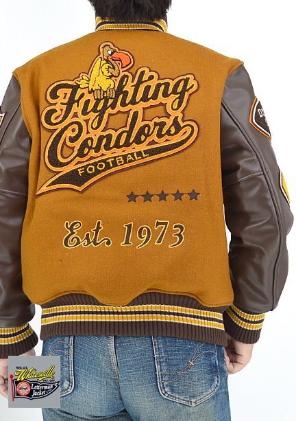 30oz. WOOL MELTON AWARD JACKET 「FIGHTING CONDORS」◆WHITES VILLE ゴールドLサイズ 40inch WV15603 ホワイツビル スタジャン拍卖