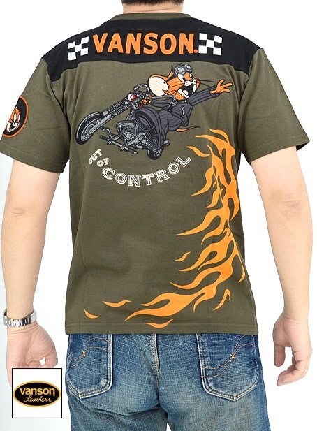 vanson×TOM&JERRY 天竺半袖Tシャツ◆vanson オリーブXLサイズ TJV-2420 バンソン ヴァンソン トムとジェリー 刺繍拍卖