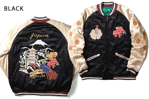 リバーシブルスーベニアジャケット「JAPAN」◆HOUSTON ブラックXLサイズ 51391 ヒューストン 和柄 スカジャン 刺繍拍卖