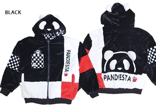 チェッカーパンダフェイクファーパーカー◆PANDIESTA JAPAN ブラックXLサイズ 564204 パンディエスタジャパン ユニセックス拍卖