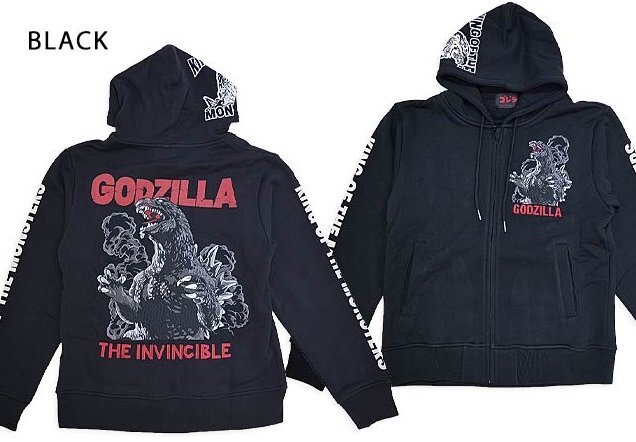 ゴジラ 裏毛フルジップスウェットパーカー「映画 ゴジラ モスラ キングギドラ大怪獣総攻撃コラボ」◆サクラスタイルセレクション ブラックM拍卖