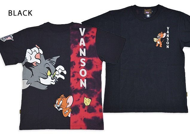 vanson×TOM&JERRY 天竺半袖Tシャツ◆vanson ブラックLサイズ TJV-2419 バンソン ヴァンソン トムとジェリー 刺繍拍卖