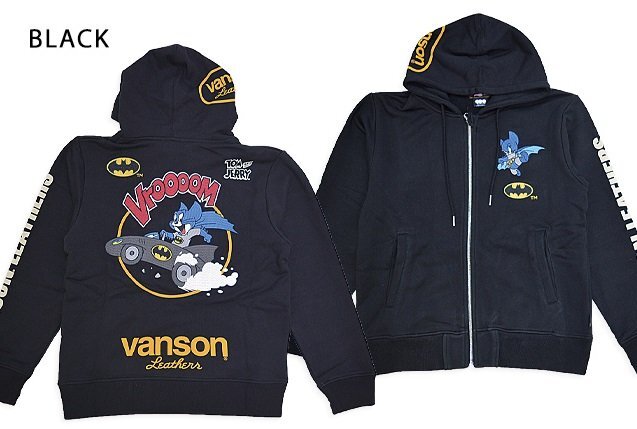vanson×TOM&JERRY WARNER BROS.100周年記念モデル 裏毛フルジップパーカー◆vanson ブラックXLサイズ TJV-2440 バンソン トムとジェリー拍卖
