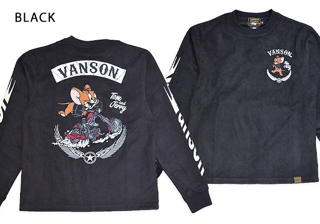 vanson×TOM&JERRY 起毛プレーティングC/N長袖Tシャツ◆vanson ブラックXXLサイズ TJV-2438 バンソン ヴァンソン トムとジェリー 刺繍拍卖