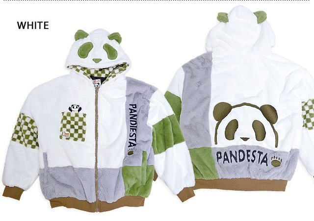 チェッカーパンダフェイクファーパーカー◆PANDIESTA JAPAN ホワイトXXLサイズ 564204 パンディエスタジャパン ユニセックス拍卖