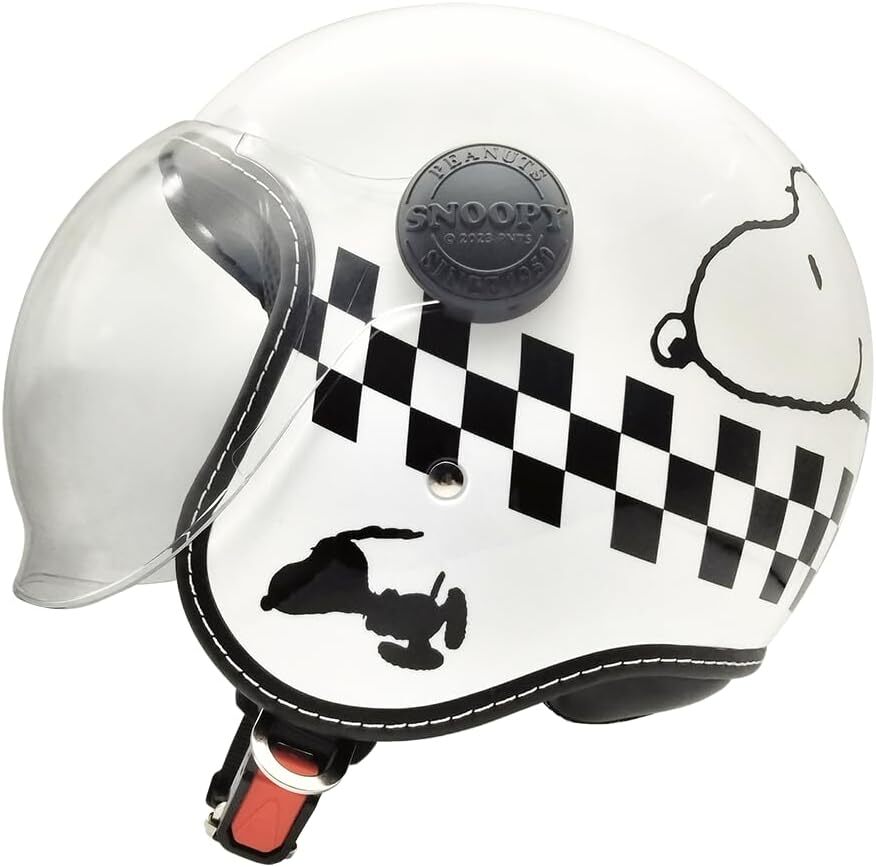 ■■スヌーピージェットヘルメット チェッカーフラッグ UVシールド付き オープンフェイス SNJ-114 ホワイト 新品拍卖