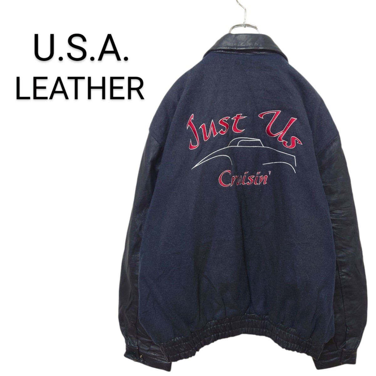 【USA LEATHER】USA製 バックロゴ刺繍 レザー袖スタジャンA2436拍卖