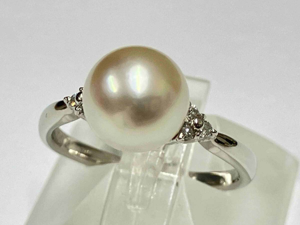 【クリーニング済】Pt900 プラチナ リング 真珠 総重量約3.6g ダイヤ0.07ct 約11号 簡易鑑別書付 指輪拍卖