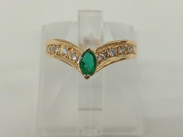 新品仕上済み 【K18】 12.5号 エメラルド 0.16ct ダイヤモンド 0.08ct リング 貴金属 金 中古拍卖
