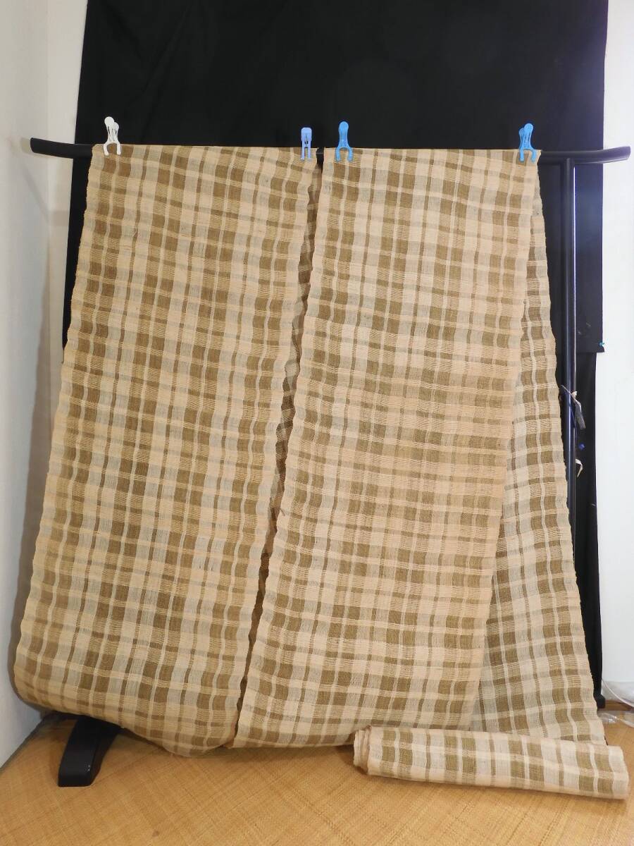<銀の斧>手織り麻地・長さ約11m・幅約60cm・座布団用サイズ・創作帯用・格子織り拍卖