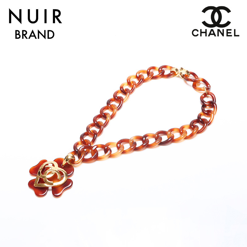 シャネル CHANEL ネックレス デカ ココマーク 95P クローバー ブラウン拍卖