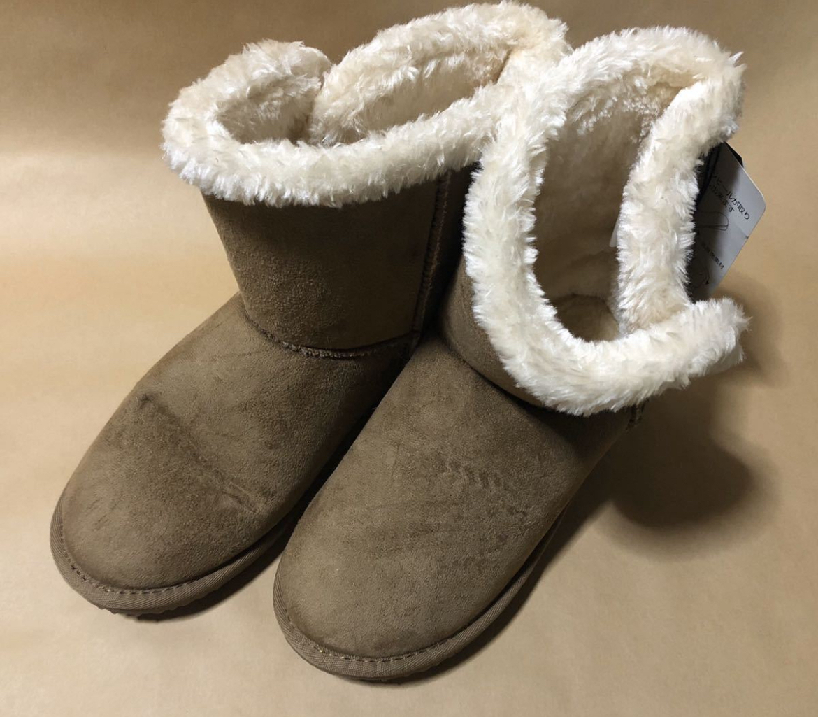 【同梱不可!】Harris Tweed /ハリスツイード 2WAY ムートンブーツ インヒール 4L ベージュ 大きいサイズ拍卖