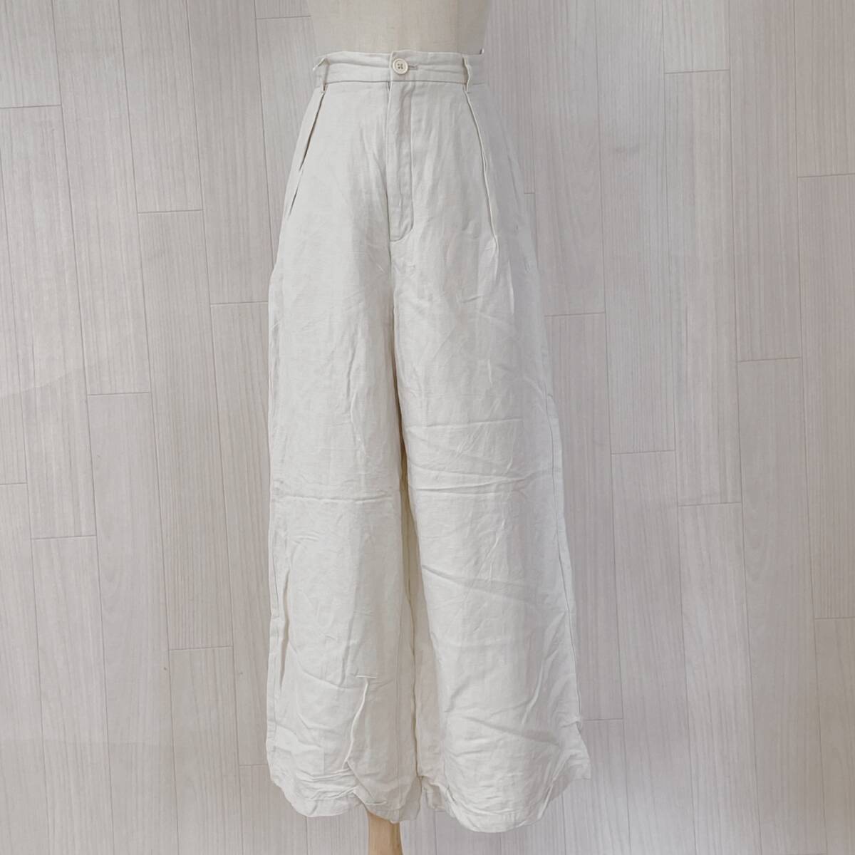 Y1304 美品 GU レディース パンツ ワイドパンツ ポケット 薄手ウエスト後ろゴム XL 白 無地 麻 シンプル 涼しげ カジュアルオールシーズン 拍卖