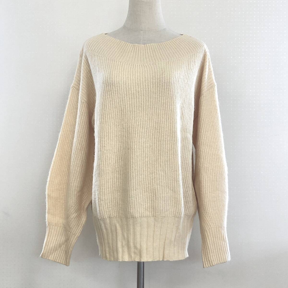 Y1336 mystic レディース トップス セーター 長袖 伸縮性 厚手 両脇に毛玉あり F クリーム色 無地 毛 シンプル カジュアル 秋冬 拍卖