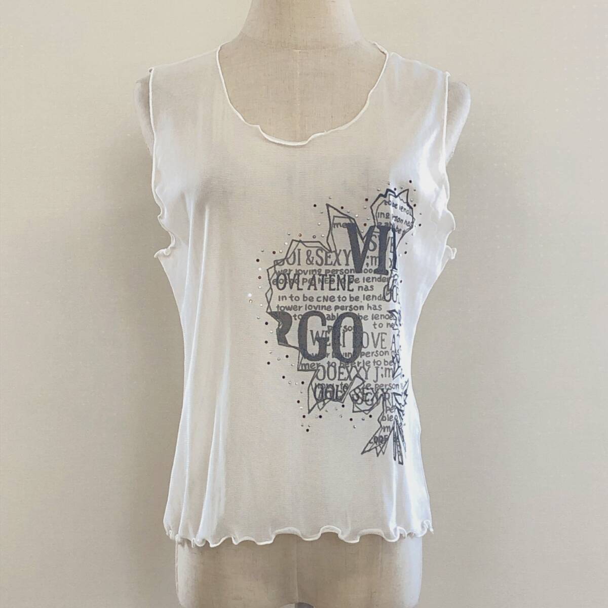 Y1337 Cin.dep.clla レディース トップス ベスト 伸縮性 薄手 ノースリーブ ホワイト 白 ブラック 黒 プリント おしゃれ 涼しげ 夏 拍卖