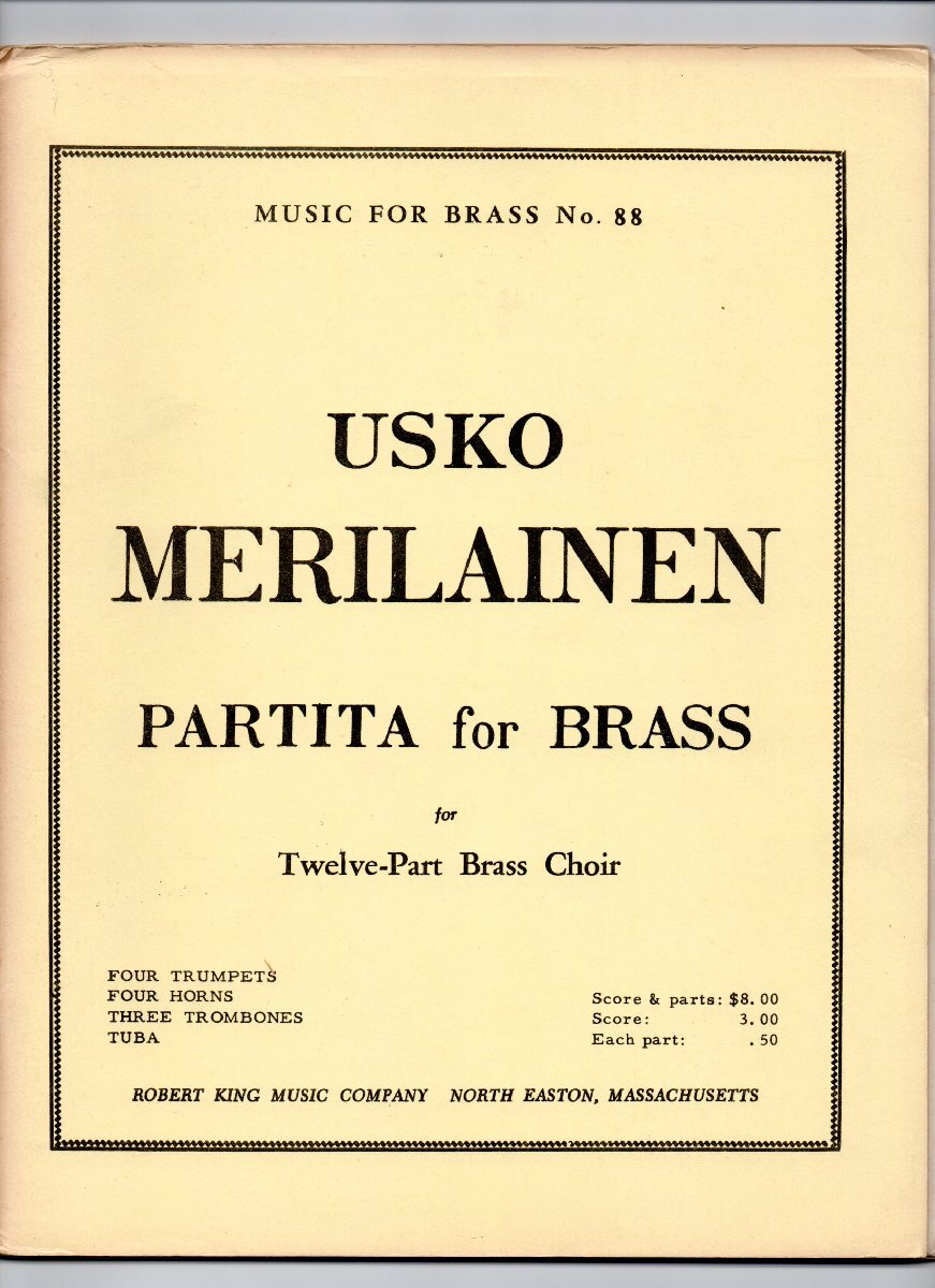 送料無料 金管12重奏楽譜 ウスコ・メリライネン:金管楽器のためのパルティータ 試聴可 スコア・パート譜セット 金管アンサンブル拍卖