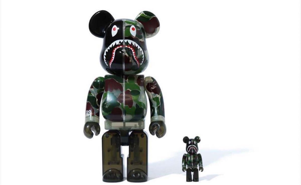 BE@RBRICK BAPE CLEAR ABC CAMO SHARK 100% & 400% GREEN ベアブリック ベイプ エイプ クリア エービーシー カモ シャーク グリーン拍卖