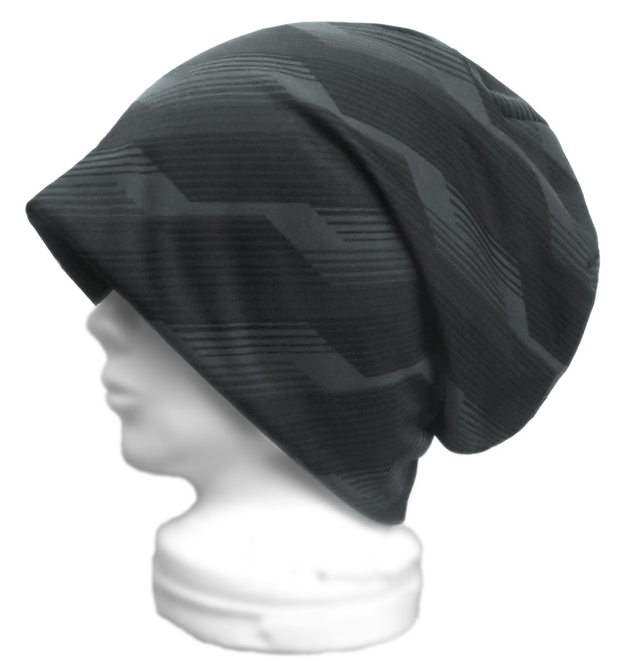 ◇送料無料◇ ハンドメイド◆ルーズワッチキャップ◆吸水速乾スポーツニット(変りボーダー柄)/黒系 ◇ゆったり・小顔・オールシーズン◇拍卖