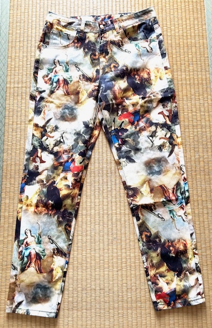 激レア:ストレッチジーンズデニム油絵プリント絵画プリント1点物拍卖