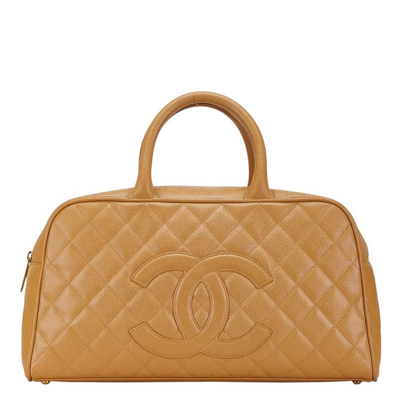 シャネル マトラッセ ココマーク ボーリングバッグ ハンドバッグ ベージュ キャビアスキン レディース CHANEL 【中古】拍卖