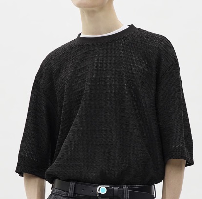 15【新品タグ付】*GU メッシュテクスチャークルーネックT(5分袖) ブラック メンズS 女性にも 送料無料 拍卖