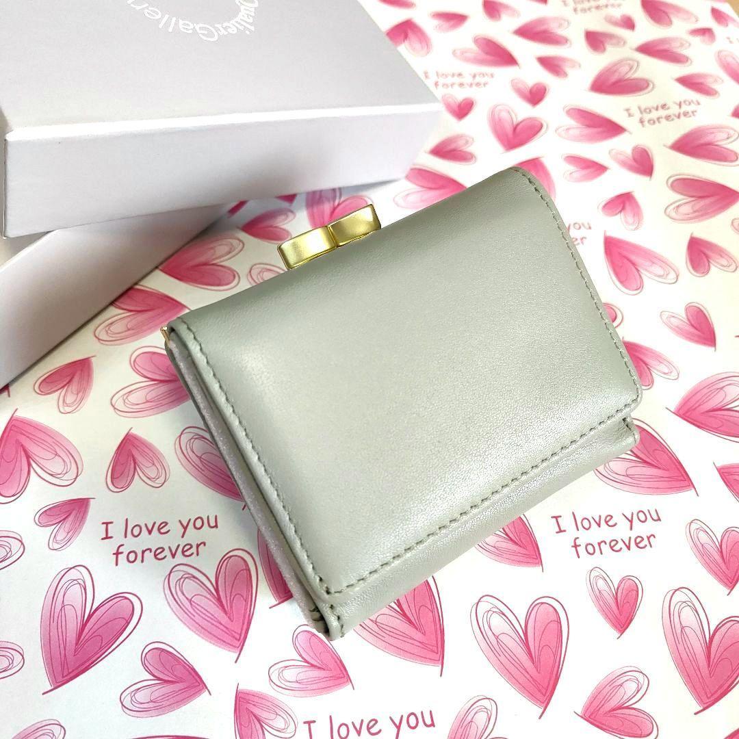 グレー 本革 三つ折りがま口財布 高級エチオピア高原羊革 箱付き拍卖