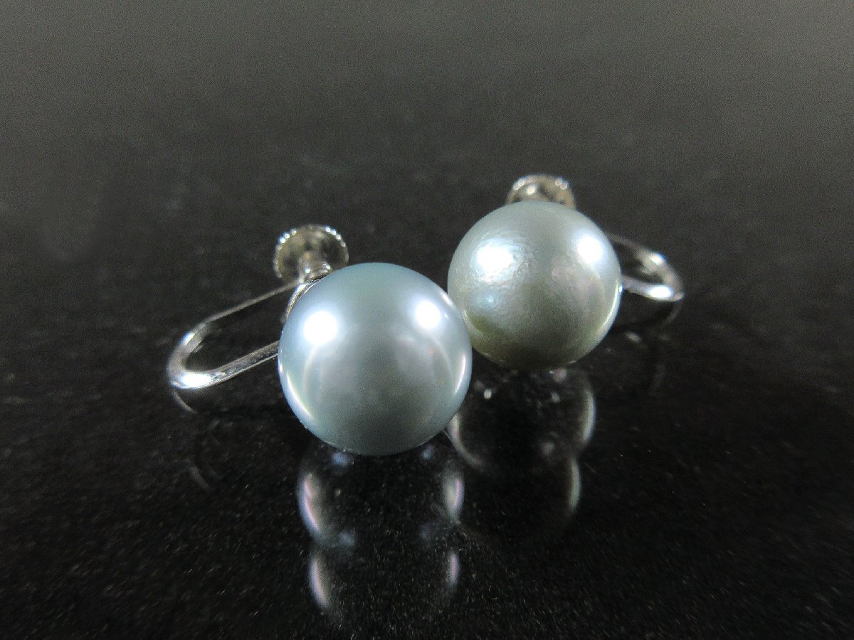 K14WG 1粒 8.8mm ラウンドシェープ アコヤ真珠 ホワイトゴールド ネジ式 イヤリング 中央宝石研究所ソーティング拍卖