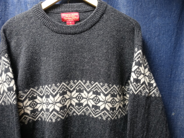 USA アメリカ 古着 MOOSE CREEK ムースクリーク クルーネック 雪柄 ノルディック ウール ニット セーター M / 薄手 ユーズド 24拍卖