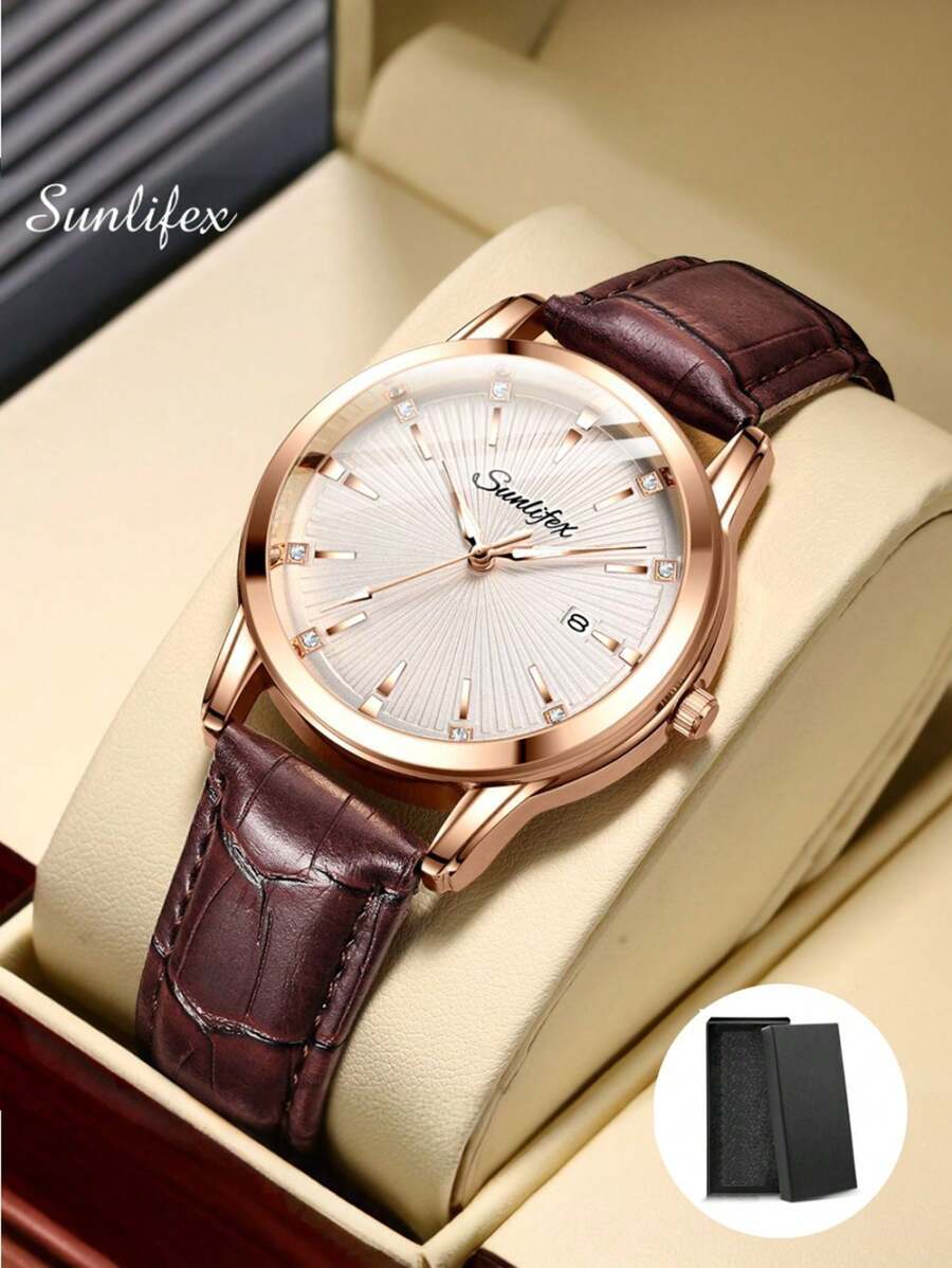 腕時計 メンズ クォーツ 1個 メンズ カレンダー付き ビジネス用高級品の繊細なダイヤルウォッチ、防水 贈り物に最適なギフトボック拍卖