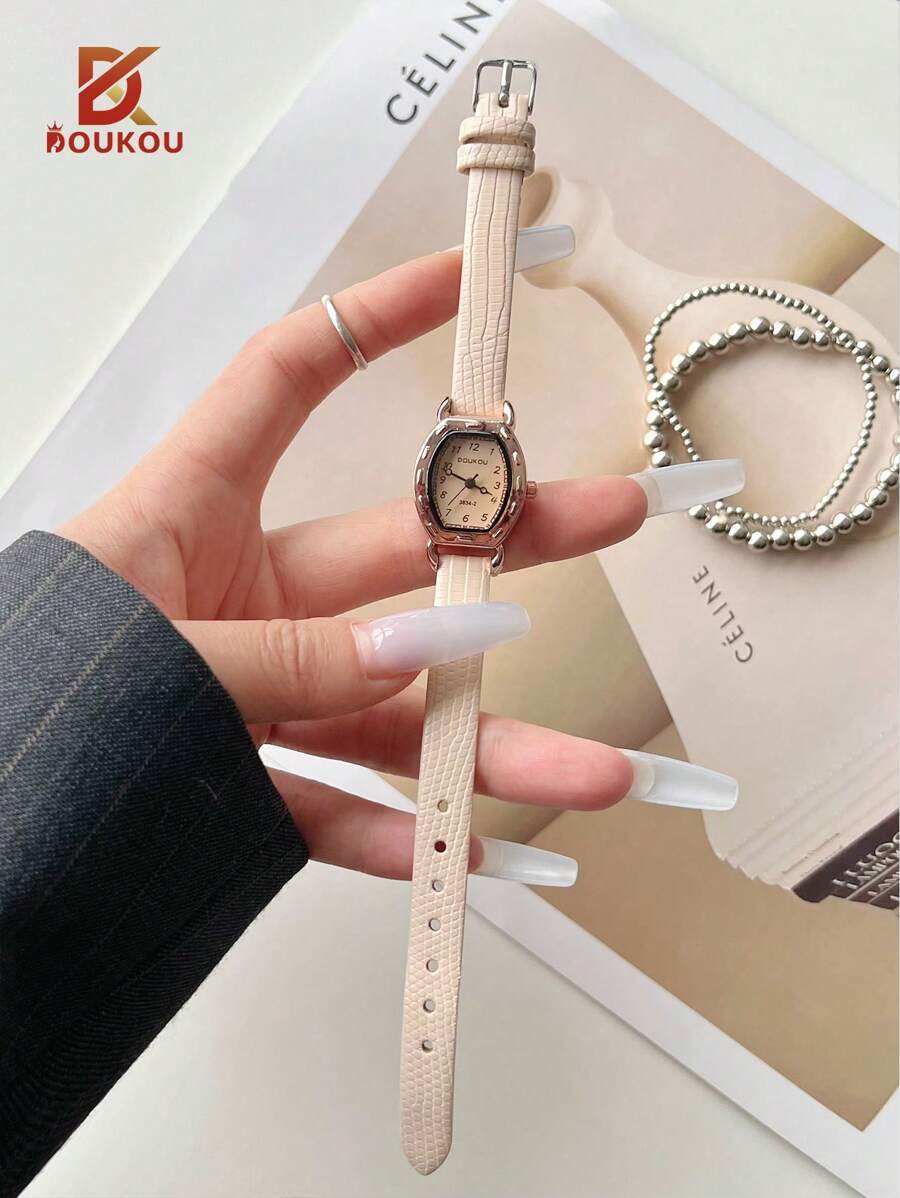 腕時計 レディース クォーツ 1個 ヴィンテージトレンディなローマンスタイルのカジュアルでエレガントなベージュのワニ型押しバレル型拍卖